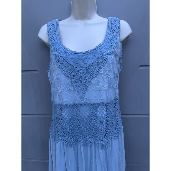 SUNDANCE Love Always Blue Lace Overlay Midi Dress Sz 6 Beach Coastal Romantic - Picture 5 of 14
